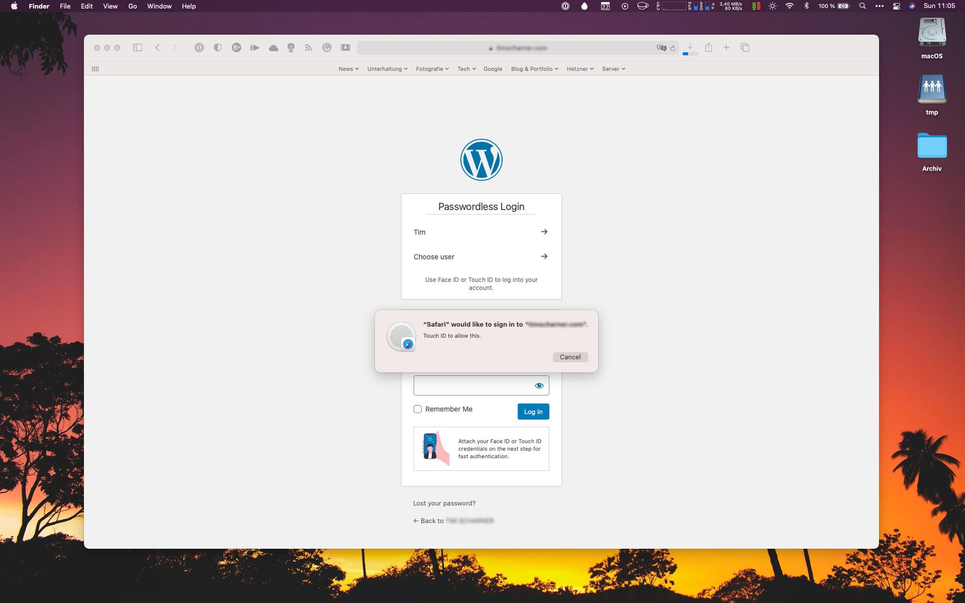 Wordpress Login mit Touch-, FaceID oder Windows Hello nutzen